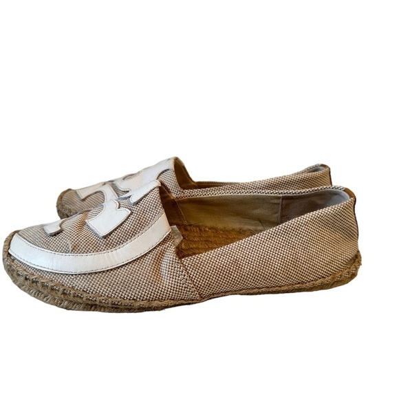Tory Burch Lonnie espadrilles size 8.5 tan with cream colored logo on top - Picture 3 of 13